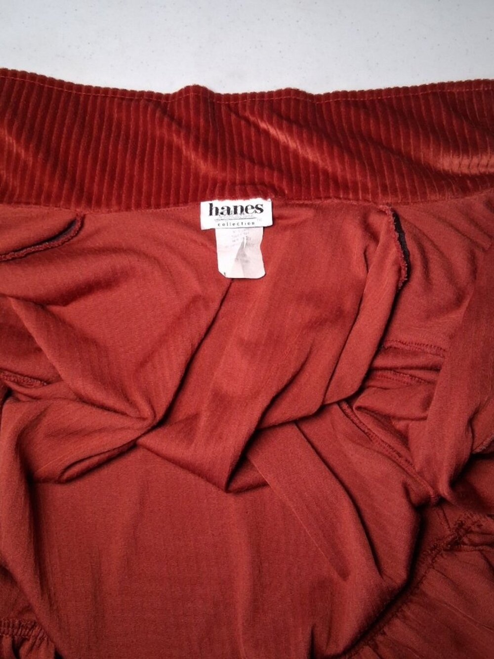 Vintage Hanes Signature Collection Dress Small Rust Ribbed Velour Button Earthy - Picture 11 of 11